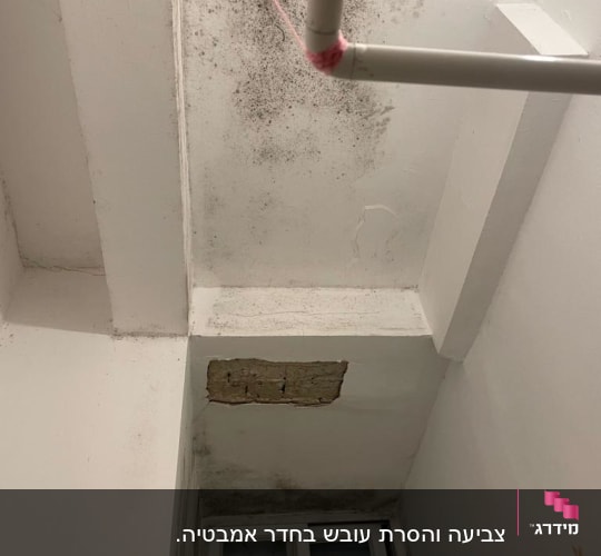 תקרה עם כתמי עובש וסדקים, צינור תלוי